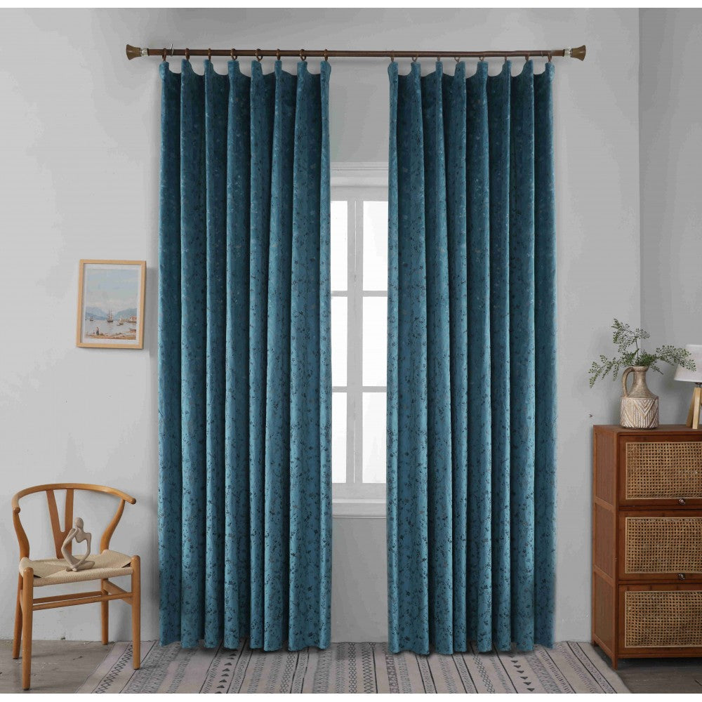 Κουρτίνα Βελούδινη Με Τρέσα (270*275) Πετρόλ -6032-5