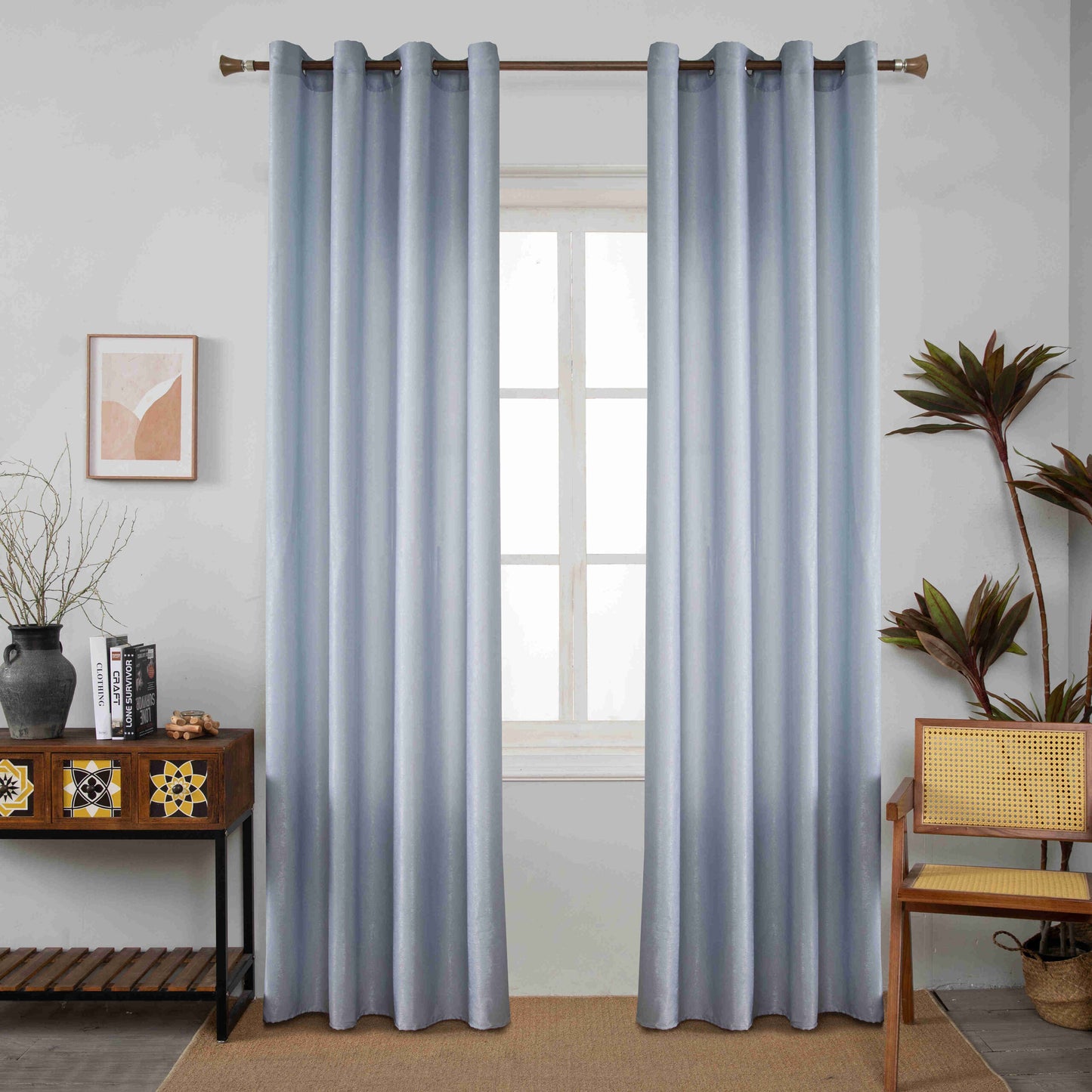 Βελούρ Σατέν Κουρτίνα Ανοιχτό Μπλέ Σκίασης Με Κρίκο Υ290xΦ140cm AD6341-15