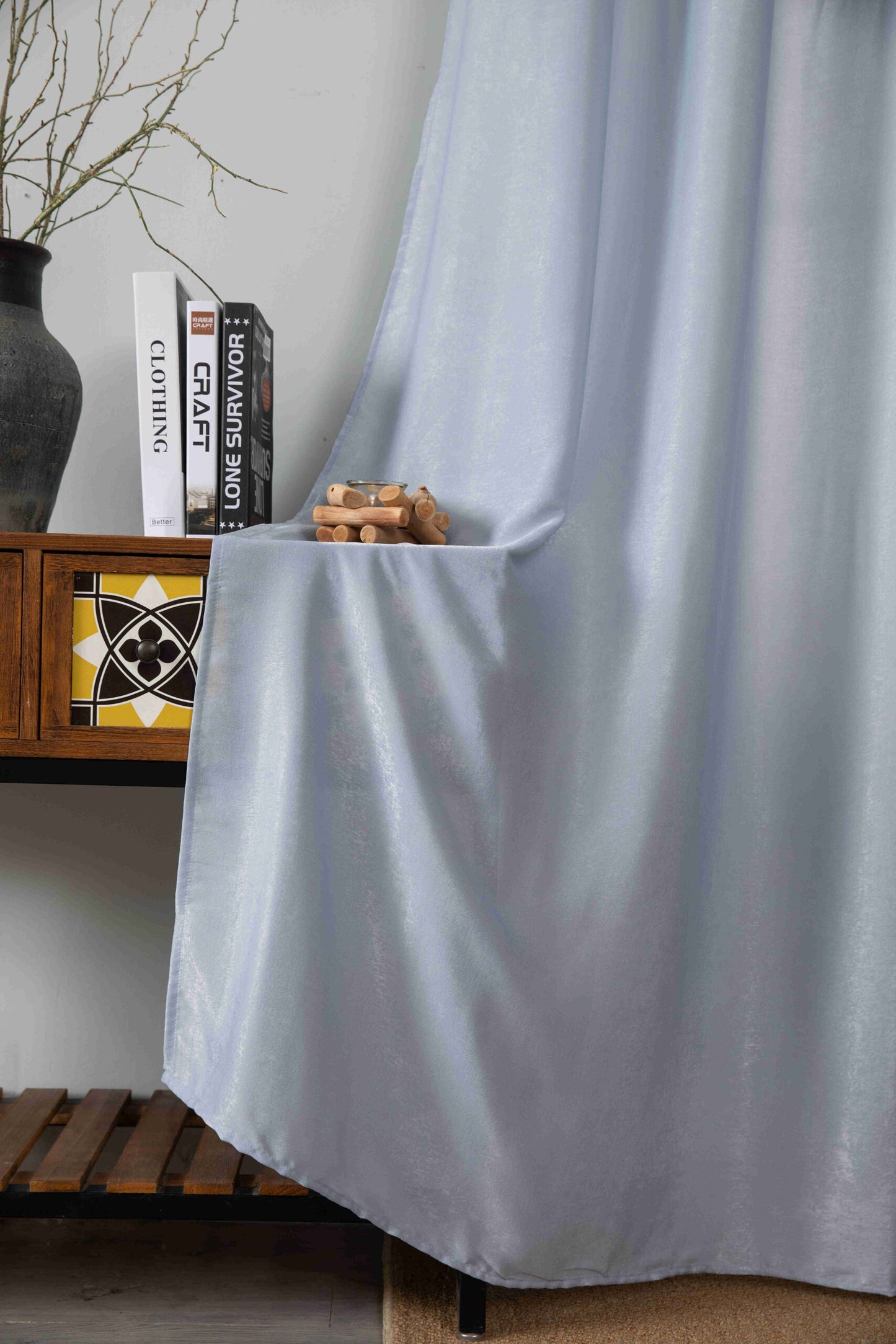 Βελούρ Σατέν Κουρτίνα Ανοιχτό Μπλέ Σκίασης Με Κρίκο Υ290xΦ140cm AD6341-15